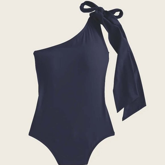 JCREW Bow-tie one-shoulder one-piece swimsuit Navy Blue, Size 2 - Picture 1 of 4